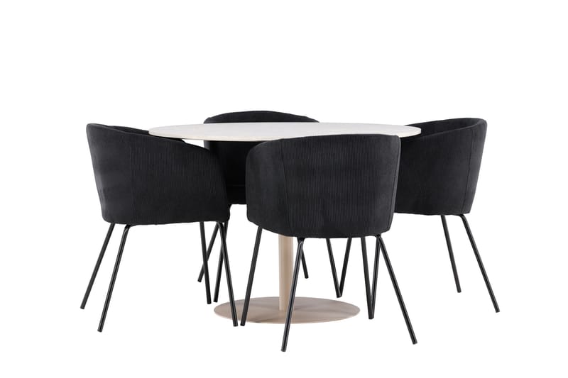 Lycke Spisegruppe 110 cm Rundt med 4 Berit stole - Beige/Sort - Møbler - Borde - Spisebordssæt