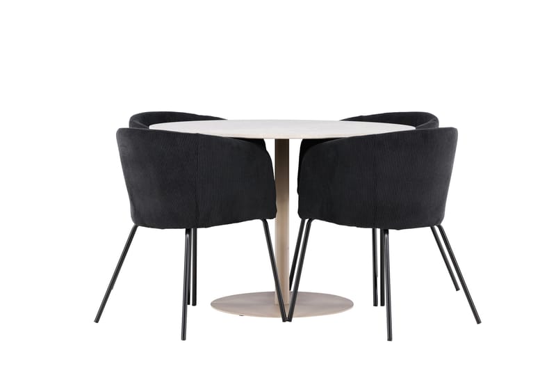 Lycke Spisegruppe 110 cm Rundt med 4 Berit stole - Beige/Sort - Møbler - Borde - Spisebordssæt