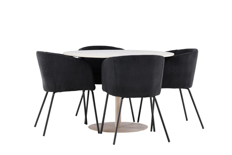 Lycke Spisegruppe 110 cm Rundt med 4 Berit stole - Beige/Sort - Møbler - Borde - Spisebordssæt