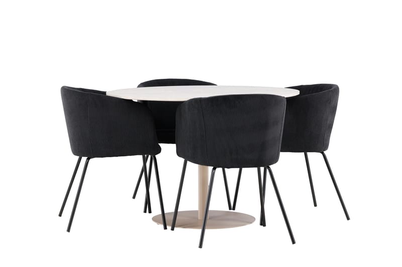 Lycke Spisegruppe 110 cm Rundt med 4 Berit stole - Beige/Sort - Møbler - Borde - Spisebordssæt