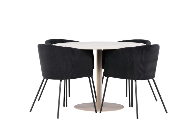 Lycke Spisegruppe 110 cm Rundt med 4 Berit stole - Beige/Sort - Møbler - Borde - Spisebordssæt