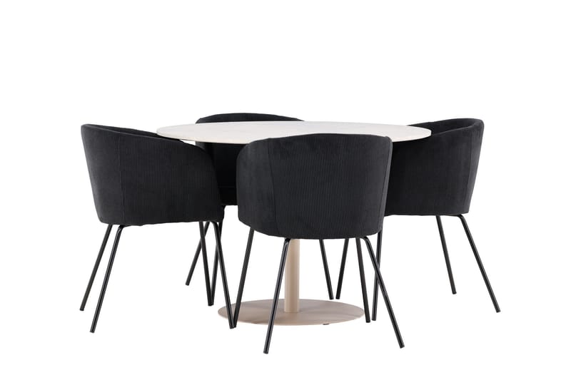 Lycke Spisegruppe 110 cm Rundt med 4 Berit stole - Beige/Sort - Møbler - Borde - Spisebordssæt