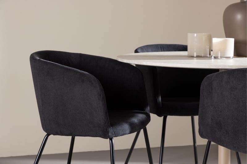 Lycke Spisegruppe 110 cm Rundt med 4 Berit stole - Beige/Sort - Møbler - Borde - Spisebordssæt