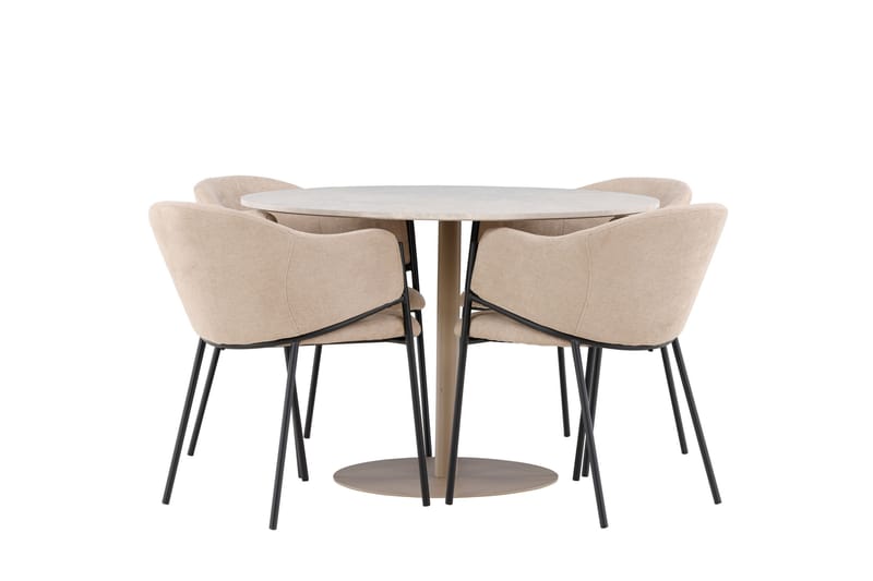 Lycke Spisegruppe 110 cm Rundt med 4 Evelina stole - Beige/Beige - Møbler - Borde - Spisebordssæt