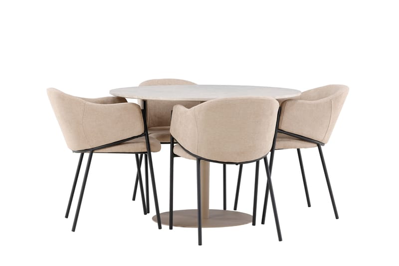 Lycke Spisegruppe 110 cm Rundt med 4 Evelina stole - Beige/Beige - Møbler - Borde - Spisebordssæt
