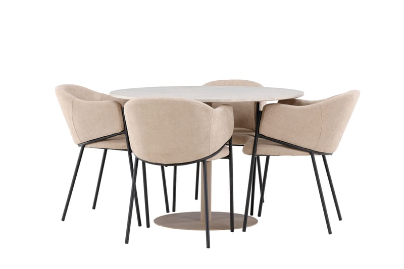 Lycke Spisegruppe 110 cm Rundt med 4 Evelina stole - Beige/Beige - Møbler - Borde - Spisebordssæt