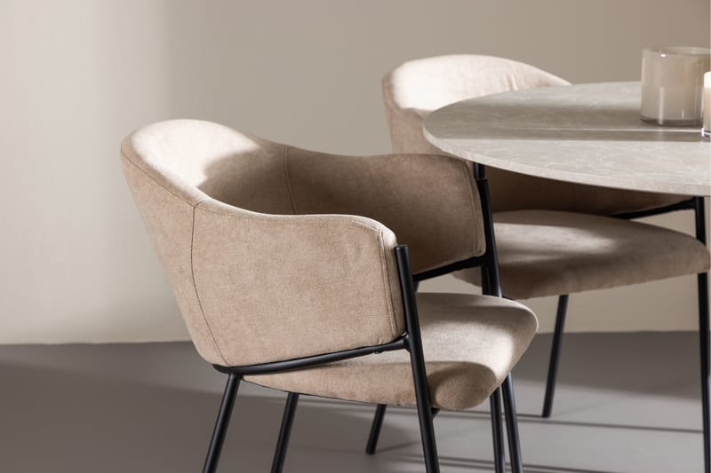 Lycke Spisegruppe 110 cm Rundt med 4 Evelina stole - Beige/Beige - Møbler - Borde - Spisebordssæt