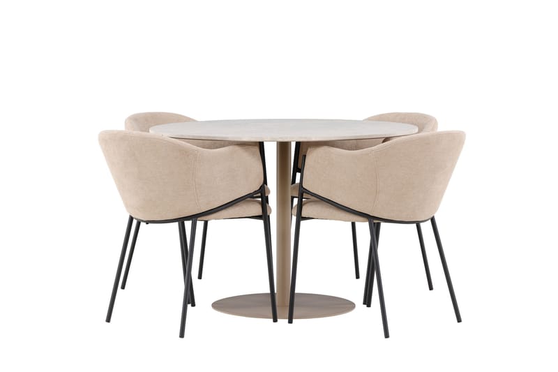 Lycke Spisegruppe 110 cm Rundt med 4 Evelina stole, Beige/Beige
