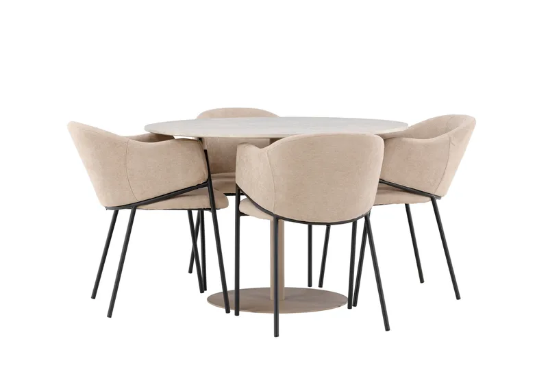 Lycke Spisegruppe 110 cm Rundt med 4 Evelina stole - Beige/Beige - Møbler - Borde - Spisebordssæt