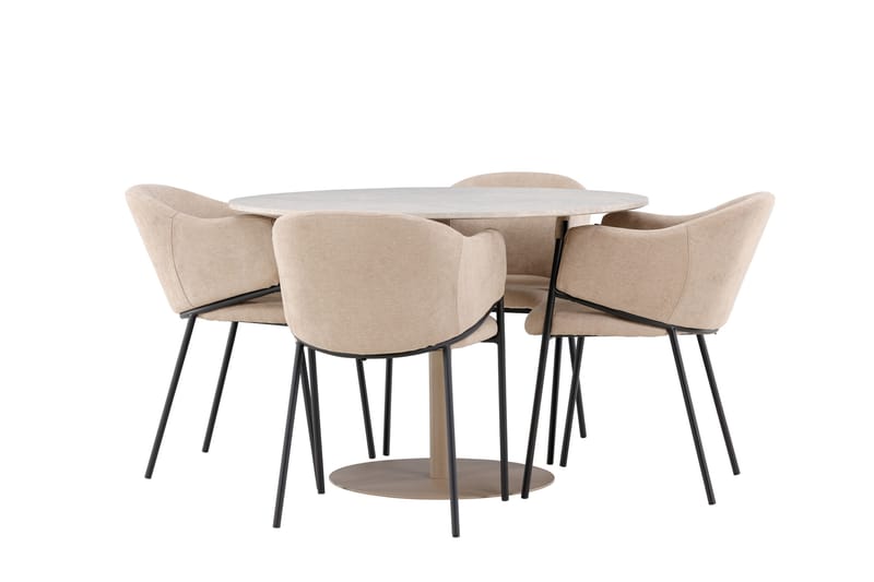 Lycke Spisegruppe 110 cm Rundt med 4 Evelina stole - Beige/Beige - Møbler - Borde - Spisebordssæt