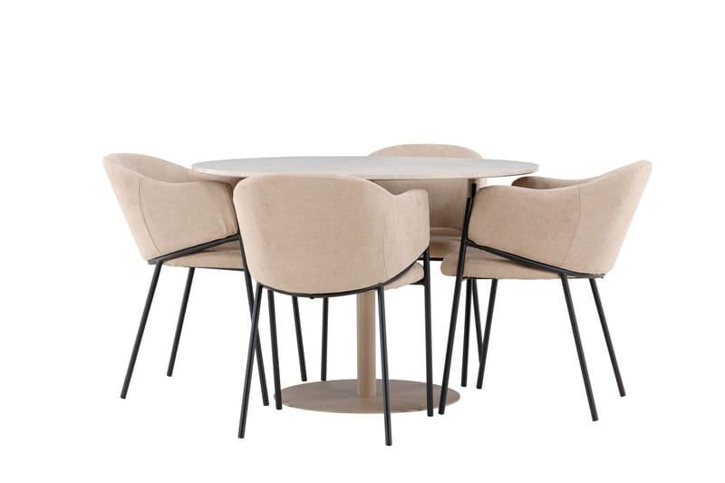 Lycke Spisegruppe 110 cm Rundt med 4 Evelina stole - Beige/Beige - Møbler - Borde - Spisebordssæt