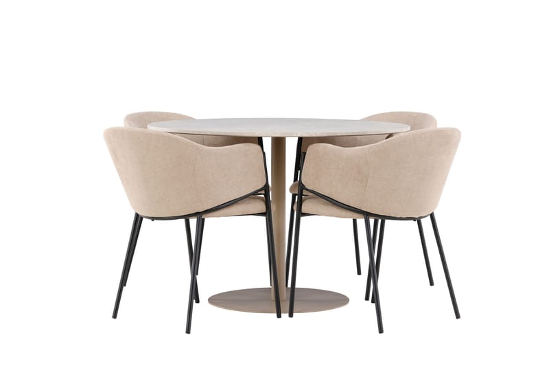 Lycke Spisegruppe 110 cm Rundt med 4 Evelina stole - Beige/Beige - Møbler - Borde - Spisebordssæt