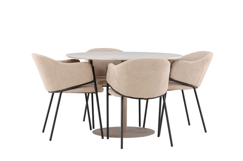 Lycke Spisegruppe 110 cm Rundt med 4 Evelina stole - Beige/Beige - Møbler - Borde - Spisebordssæt