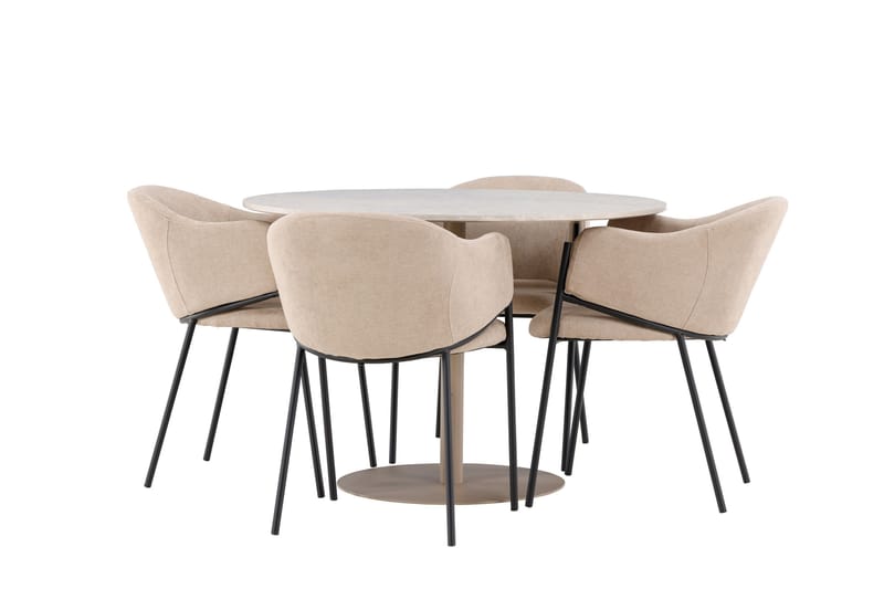 Lycke Spisegruppe 110 cm Rundt med 4 Evelina stole - Beige/Beige - Møbler - Borde - Spisebordssæt