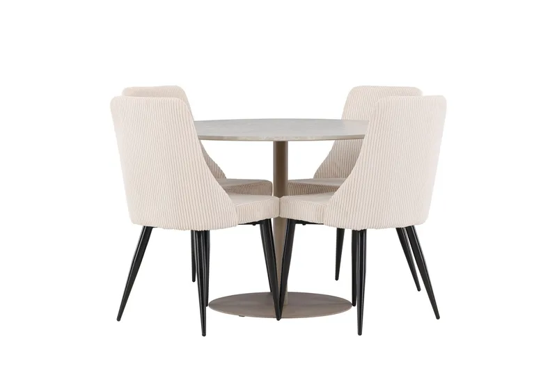 Lycke Spisegruppe 110 cm Rundt med 4 Leone stole, Beige/Beige