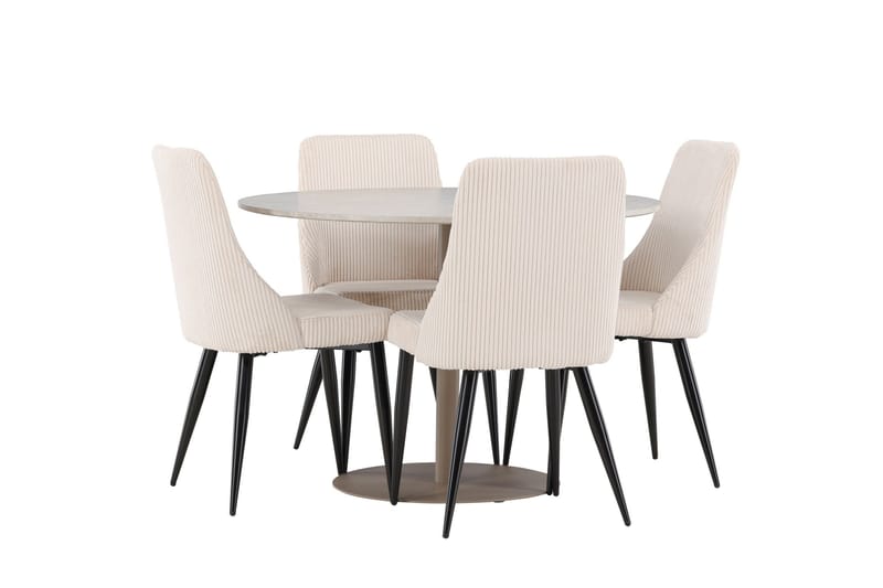 Lycke Spisegruppe 110 cm Rundt med 4 Leone stole - Beige/Beige - Møbler - Borde - Spisebordssæt