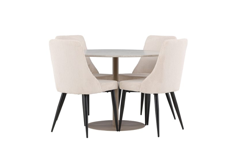 Lycke Spisegruppe 110 cm Rundt med 4 Leone stole - Beige/Beige - Møbler - Borde - Spisebordssæt