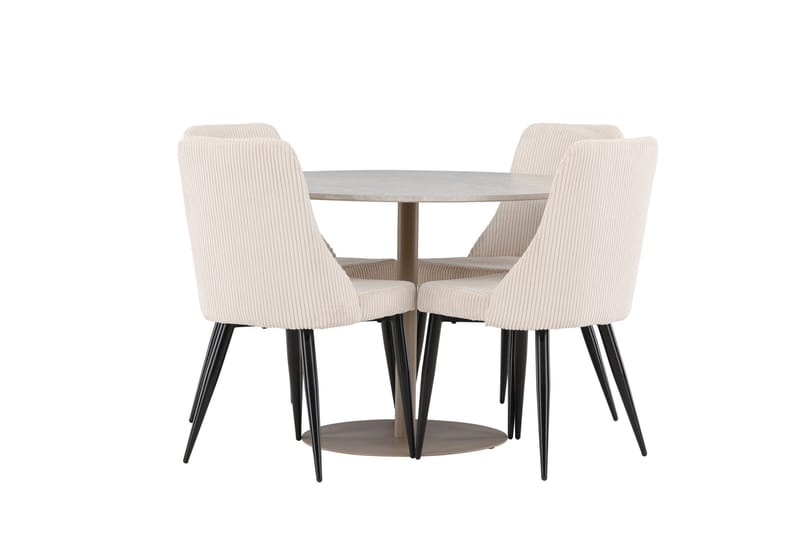 Lycke Spisegruppe 110 cm Rundt med 4 Leone stole - Beige/Beige - Møbler - Borde - Spisebordssæt