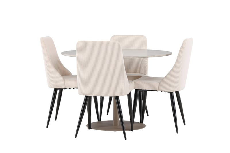 Lycke Spisegruppe 110 cm Rundt med 4 Leone stole - Beige/Beige - Møbler - Borde - Spisebordssæt