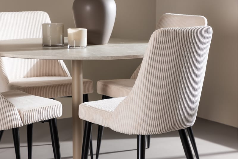 Lycke Spisegruppe 110 cm Rundt med 4 Leone stole - Beige/Beige - Møbler - Borde - Spisebordssæt