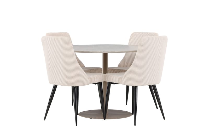 Lycke Spisegruppe 110 cm Rundt med 4 Leone stole, Beige/Beige