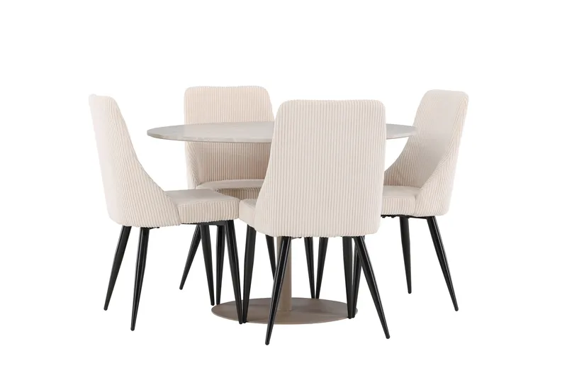Lycke Spisegruppe 110 cm Rundt med 4 Leone stole - Beige/Beige - Møbler - Borde - Spisebordssæt
