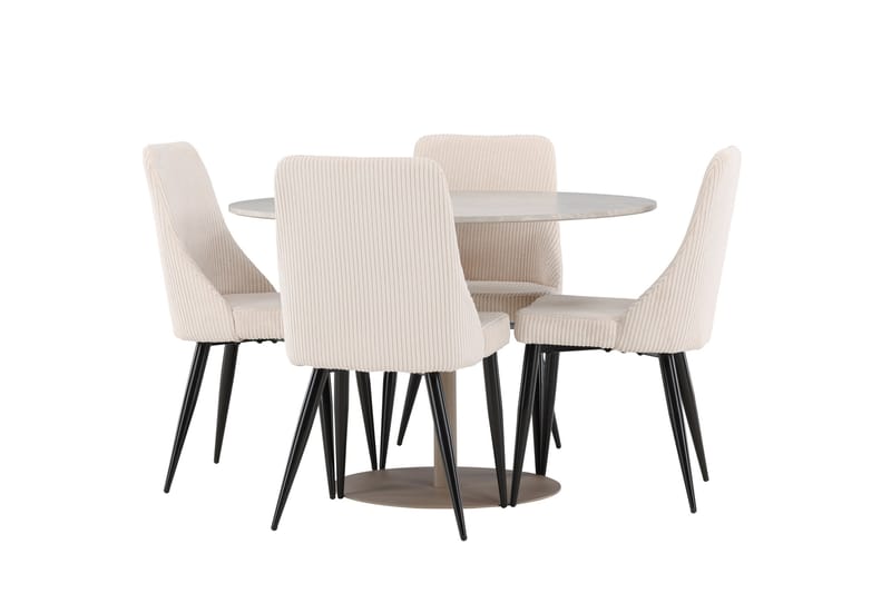 Lycke Spisegruppe 110 cm Rundt med 4 Leone stole - Beige/Beige - Møbler - Borde - Spisebordssæt
