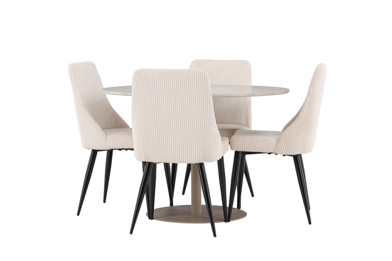 Lycke Spisegruppe 110 cm Rundt med 4 Leone stole - Beige/Beige - Møbler - Borde - Spisebordssæt