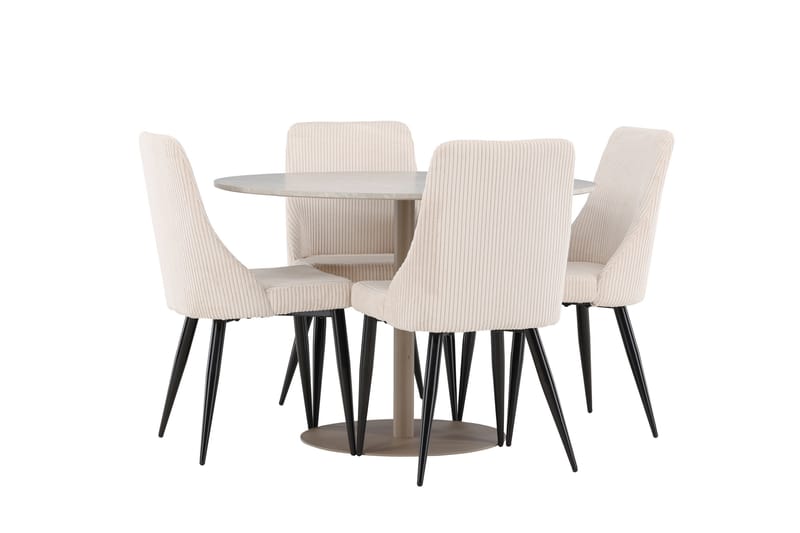 Lycke Spisegruppe 110 cm Rundt med 4 Leone stole - Beige/Beige - Møbler - Borde - Spisebordssæt