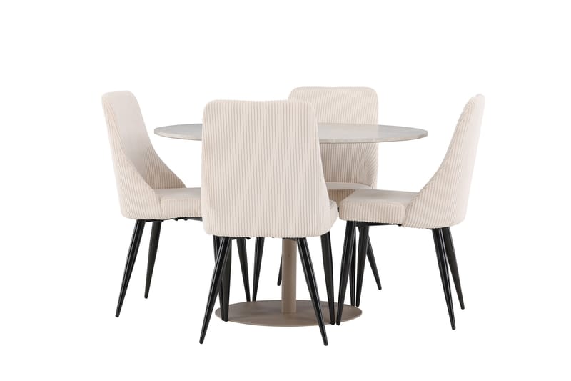 Lycke Spisegruppe 110 cm Rundt med 4 Leone stole - Beige/Beige - Møbler - Borde - Spisebordssæt