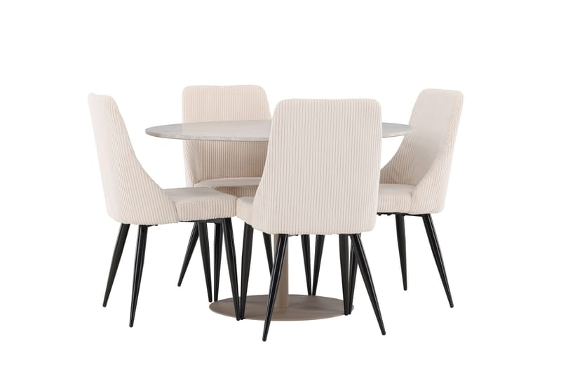 Lycke Spisegruppe 110 cm Rundt med 4 Leone stole - Beige/Beige - Møbler - Borde - Spisebordssæt