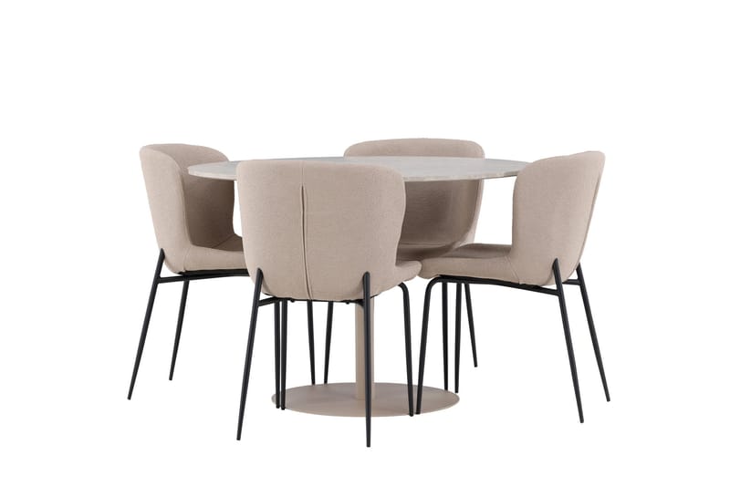 Lycke Spisegruppe 110 cm Rundt med 4 Modesto stole - Beige/Beige - Møbler - Borde - Spisebordssæt