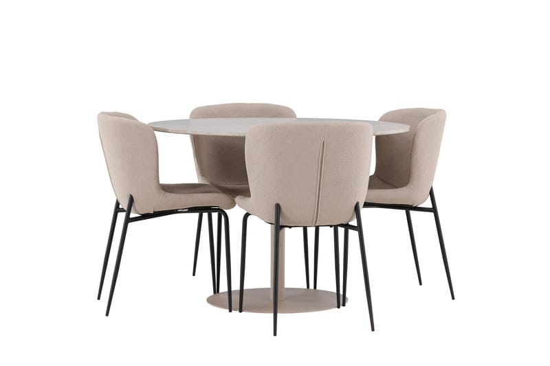 Lycke Spisegruppe 110 cm Rundt med 4 Modesto stole - Beige/Beige - Møbler - Borde - Spisebordssæt