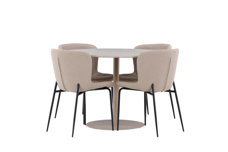 Lycke Spisegruppe 110 cm Rundt med 4 Modesto stole - Beige/Beige - Møbler - Borde - Spisebordssæt