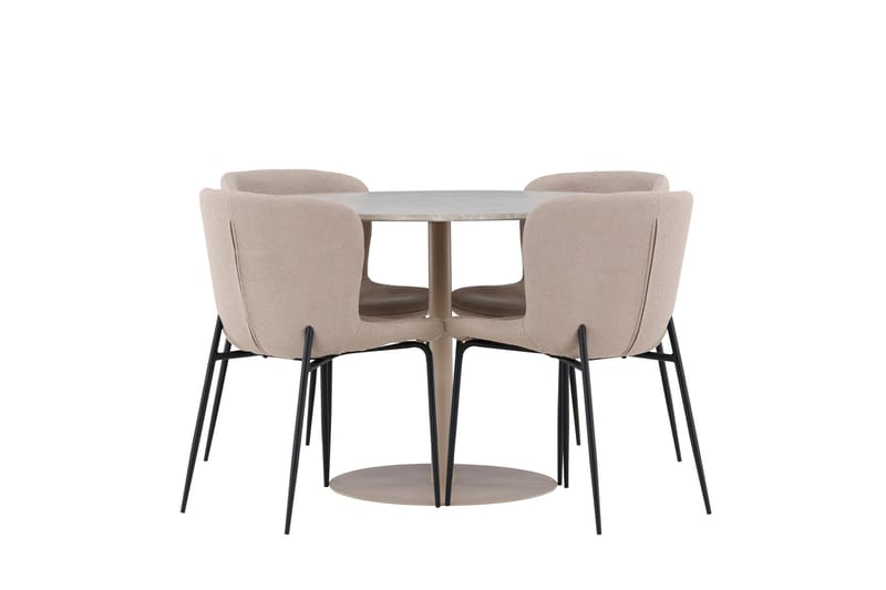 Lycke Spisegruppe 110 cm Rundt med 4 Modesto stole - Beige/Beige - Møbler - Borde - Spisebordssæt