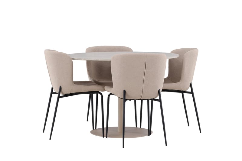 Lycke Spisegruppe 110 cm Rundt med 4 Modesto stole - Beige/Beige - Møbler - Borde - Spisebordssæt