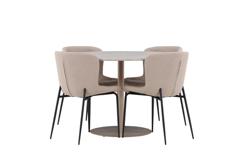 Lycke Spisegruppe 110 cm Rundt med 4 Modesto stole - Beige/Beige - Møbler - Borde - Spisebordssæt