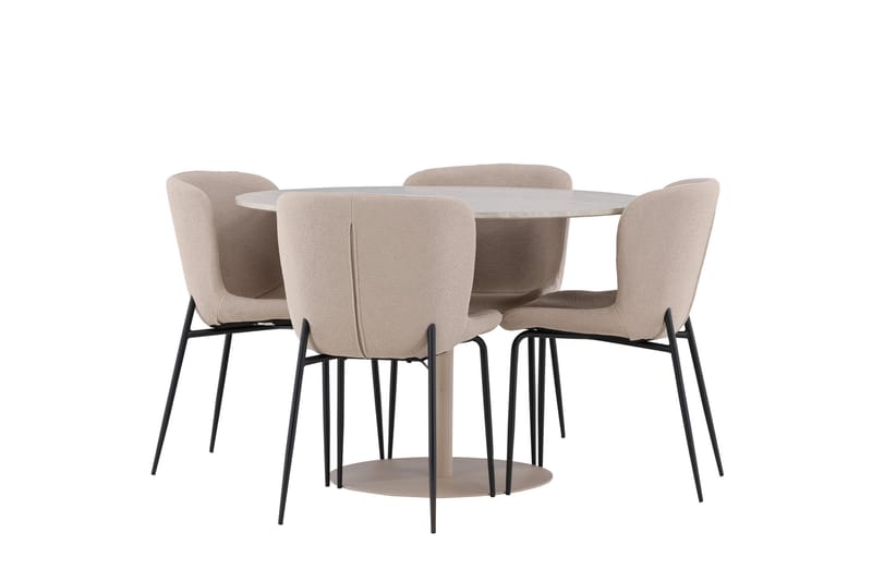 Lycke Spisegruppe 110 cm Rundt med 4 Modesto stole - Beige/Beige - Møbler - Borde - Spisebordssæt