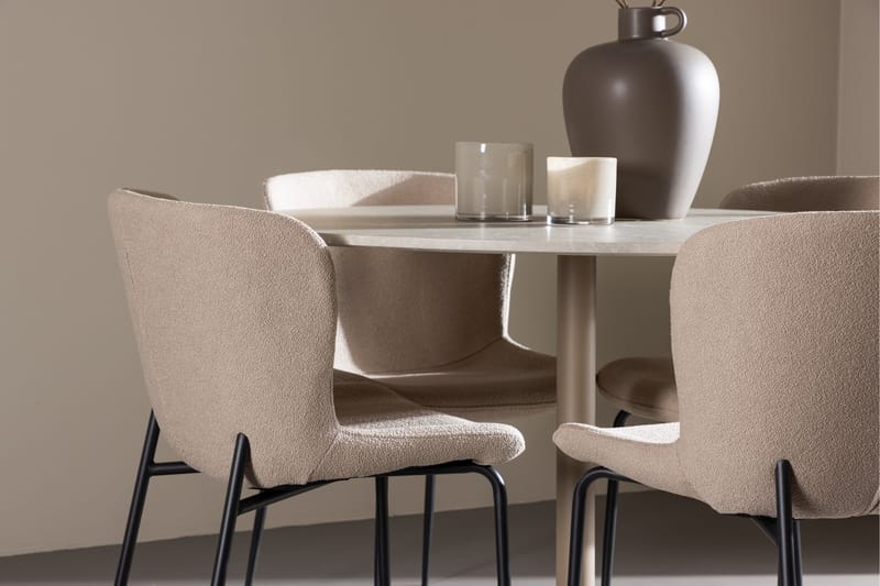 Lycke Spisegruppe 110 cm Rundt med 4 Modesto stole - Beige/Beige - Møbler - Borde - Spisebordssæt