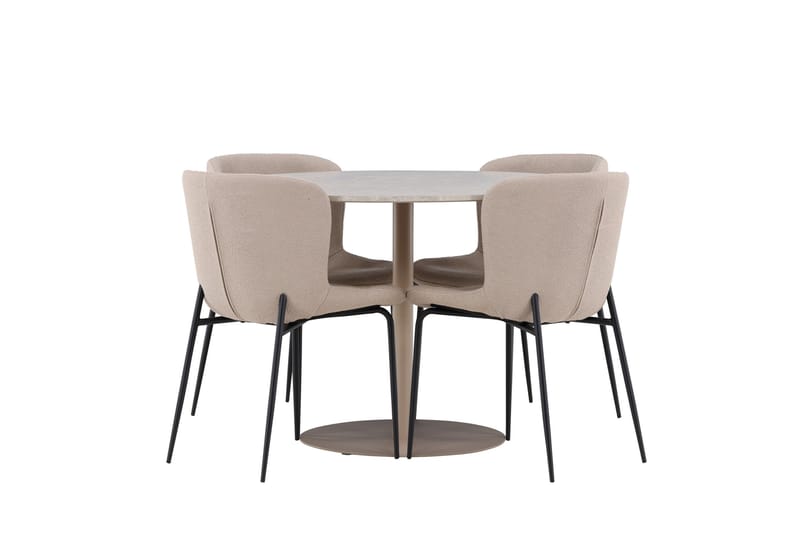 Lycke Spisegruppe 110 cm Rundt med 4 Modesto stole - Beige/Beige - Møbler - Borde - Spisebordssæt