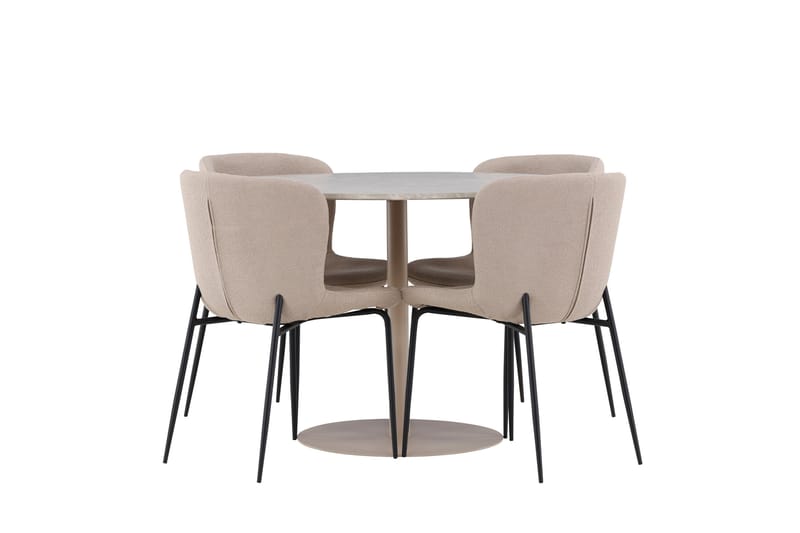 Lycke Spisegruppe 110 cm Rundt med 4 Modesto stole - Beige/Beige - Møbler - Borde - Spisebordssæt
