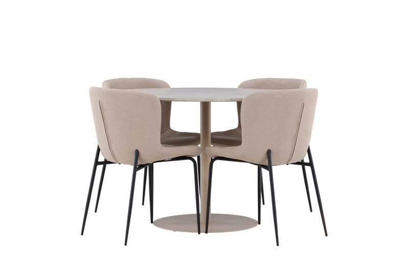 Lycke Spisegruppe 110 cm Rundt med 4 Modesto stole - Beige/Beige - Møbler - Borde - Spisebordssæt