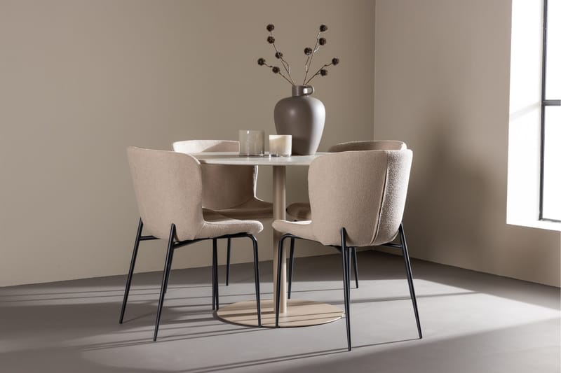 Lycke Spisegruppe 110 cm Rundt med 4 Modesto stole - Beige/Beige - Møbler - Borde - Spisebordssæt