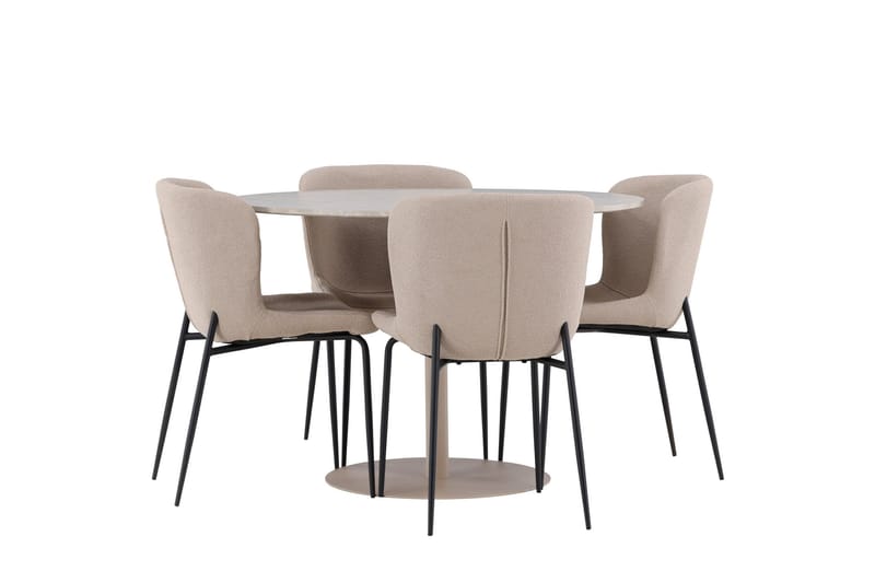 Lycke Spisegruppe 110 cm Rundt med 4 Modesto stole - Beige/Beige - Møbler - Borde - Spisebordssæt