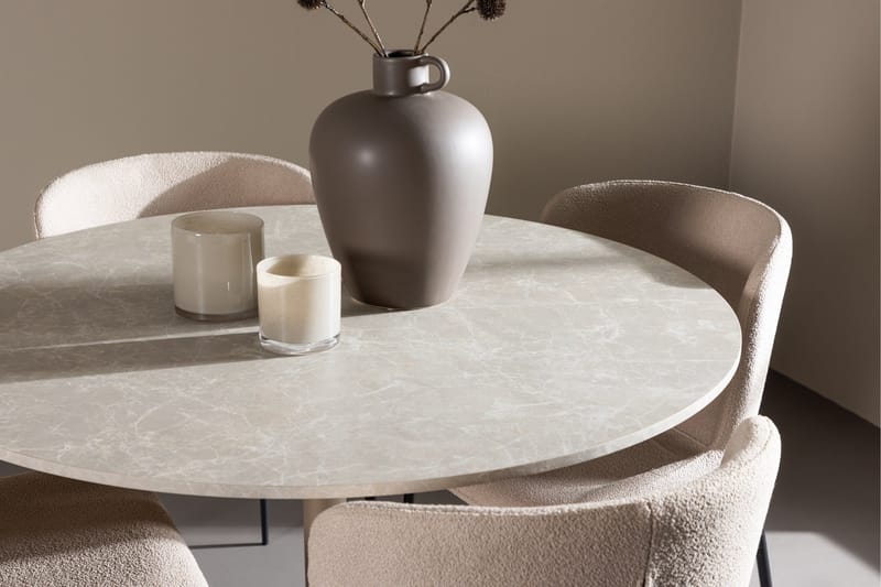Lycke Spisegruppe 110 cm Rundt med 4 Modesto stole - Beige/Beige - Møbler - Borde - Spisebordssæt