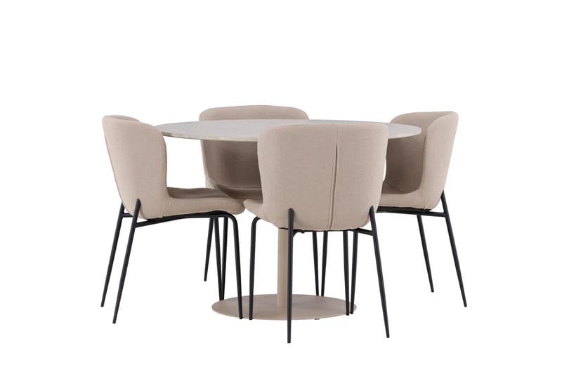 Lycke Spisegruppe 110 cm Rundt med 4 Modesto stole - Beige/Beige - Møbler - Borde - Spisebordssæt