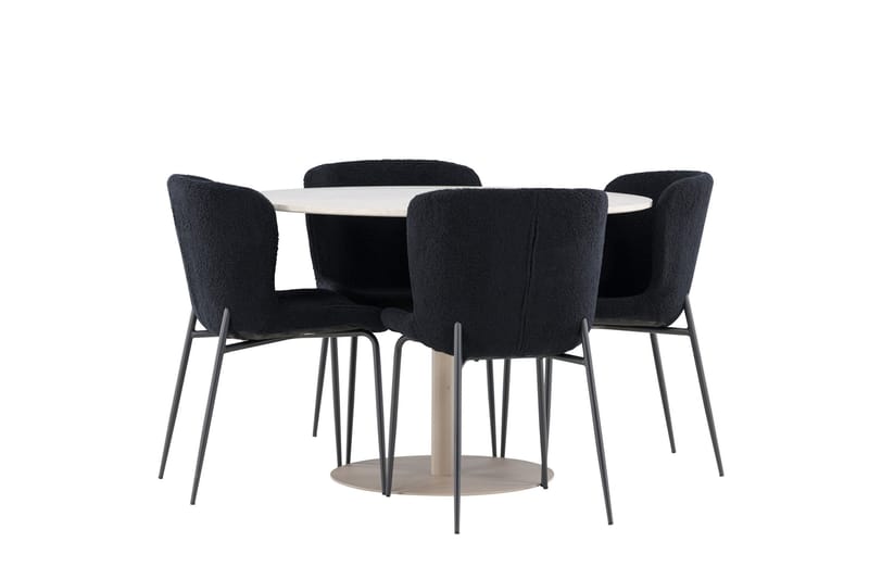Lycke Spisegruppe 110 cm Rundt med 4 Modesto stole - Beige/Sort - Møbler - Borde - Spisebordssæt
