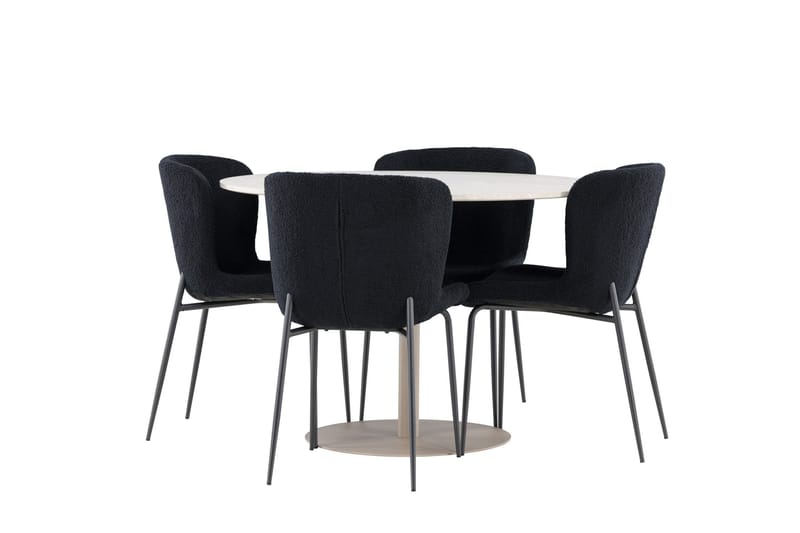 Lycke Spisegruppe 110 cm Rundt med 4 Modesto stole - Beige/Sort - Møbler - Borde - Spisebordssæt