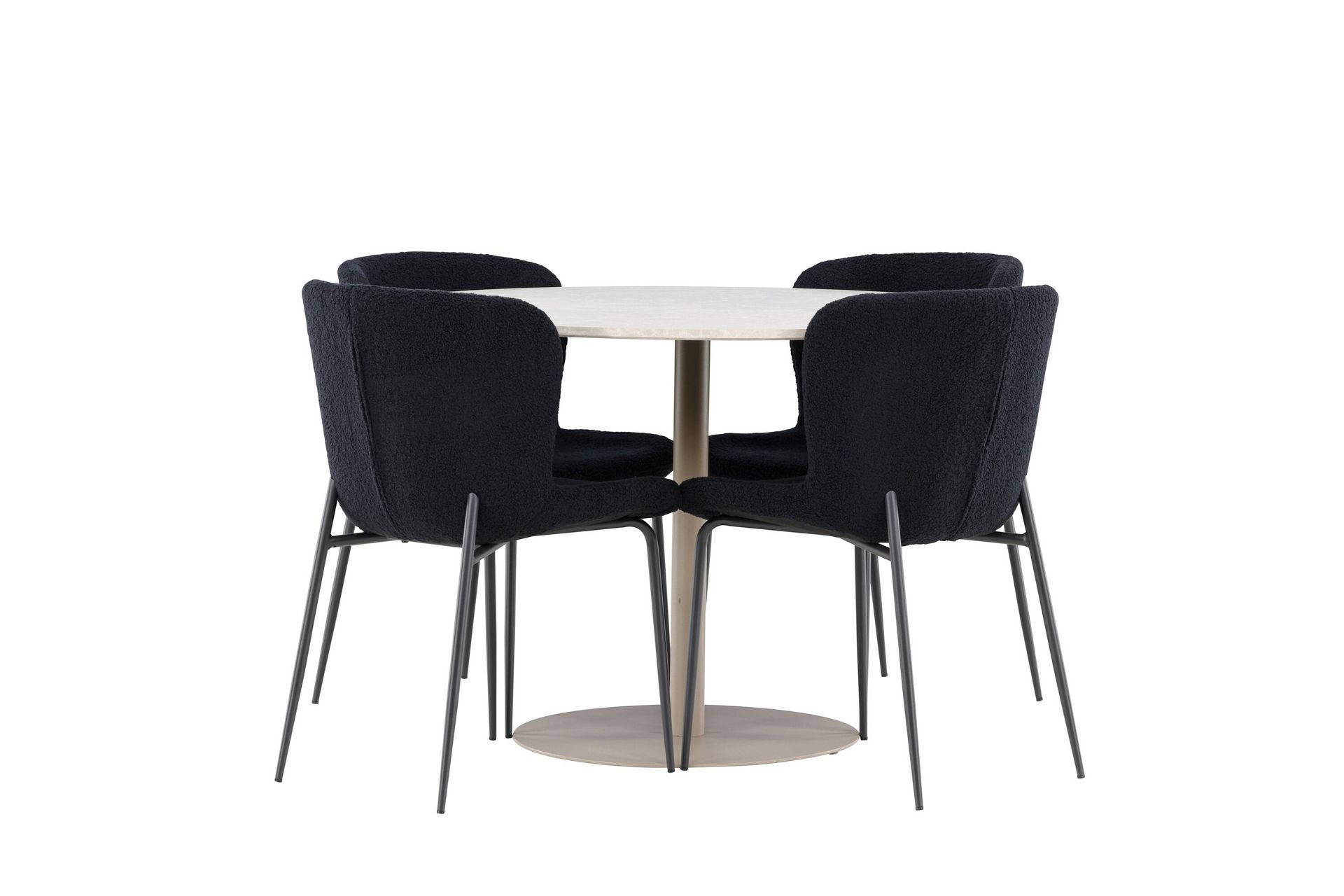 Lycke Spisegruppe 110 cm Rundt med 4 Modesto stole - Beige/Sort - Møbler - Borde - Spisebordssæt