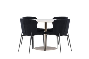 Lycke Spisegruppe 110 cm Rundt med 4 Modesto stole - Beige/Sort - Møbler - Borde - Spisebordssæt